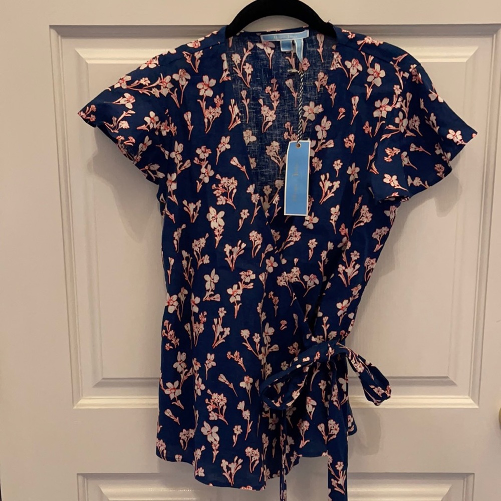 NWT Draper James linen wrap blouse